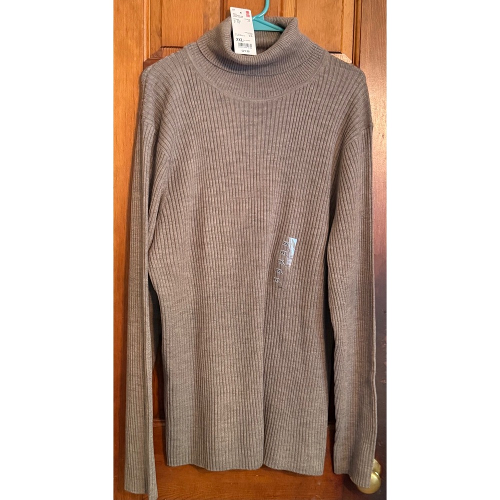 Uniqlo Mens Ribbed Turtleneck Long Sleeve Sweater 31 Beige XXL NEW